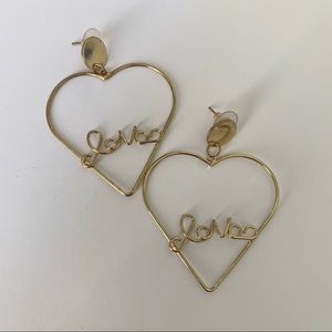 ‘Love’ Heart-Shaped Gold Earrings